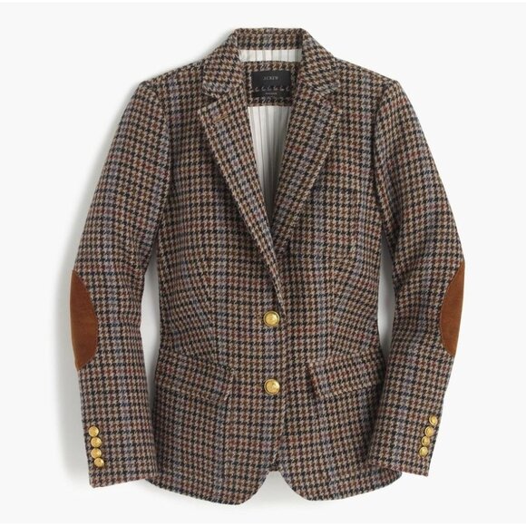 NWT J.Crew Elbow-Patch Rhodes Blazer in Brown Houndstooth Wool Jacket 6 - Picture 1 of 12